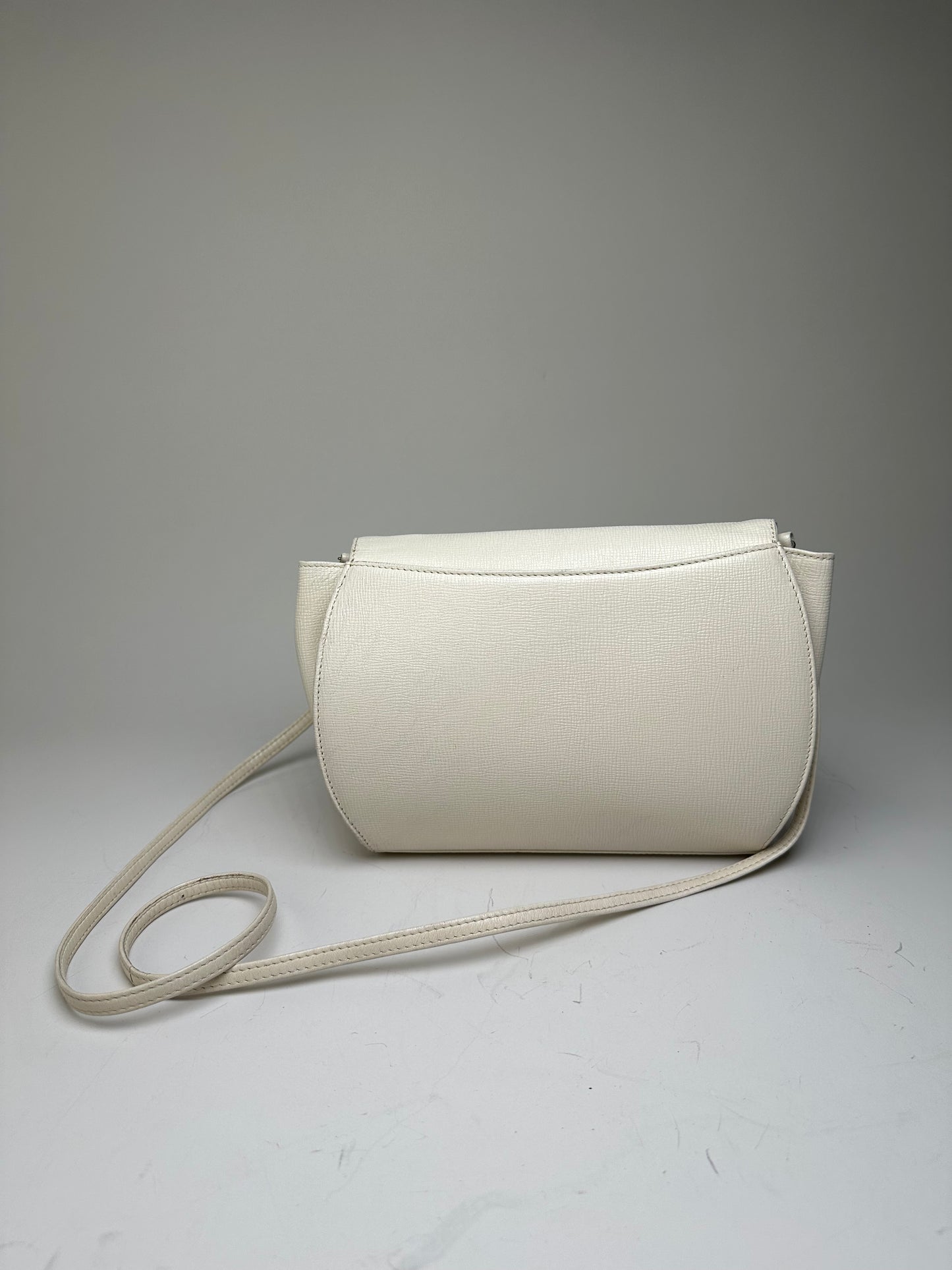 Vintage Givenchy Textured Leather Shoulder Bag White Gold