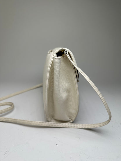 Vintage Givenchy Textured Leather Shoulder Bag White Gold