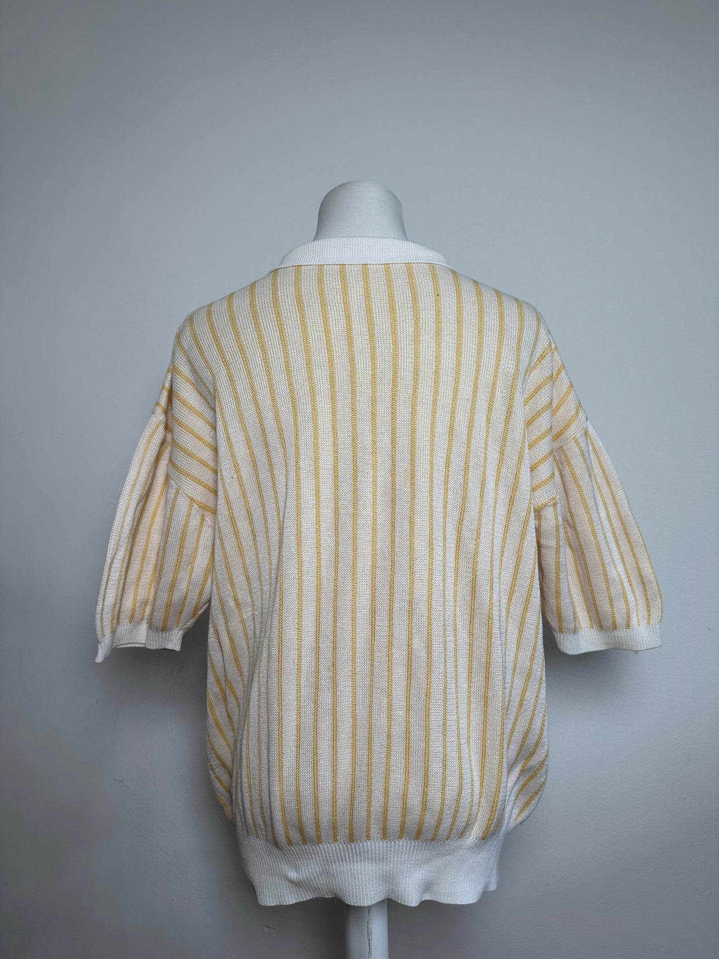 Vintage Dior Mens Cotton Knit Polo Top Cream Yellow Striped L