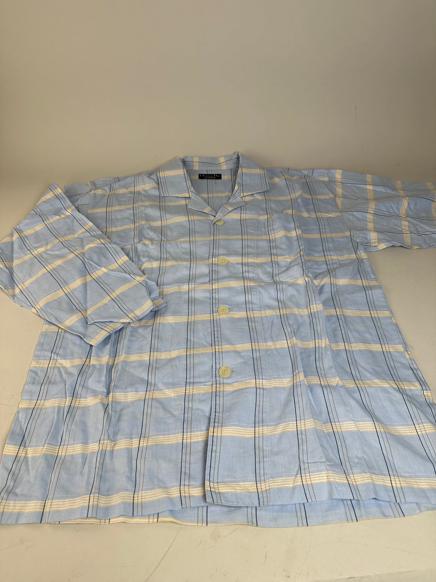 Vintage Dior Men's Cotton Pajama Set Light Blue Navy M
