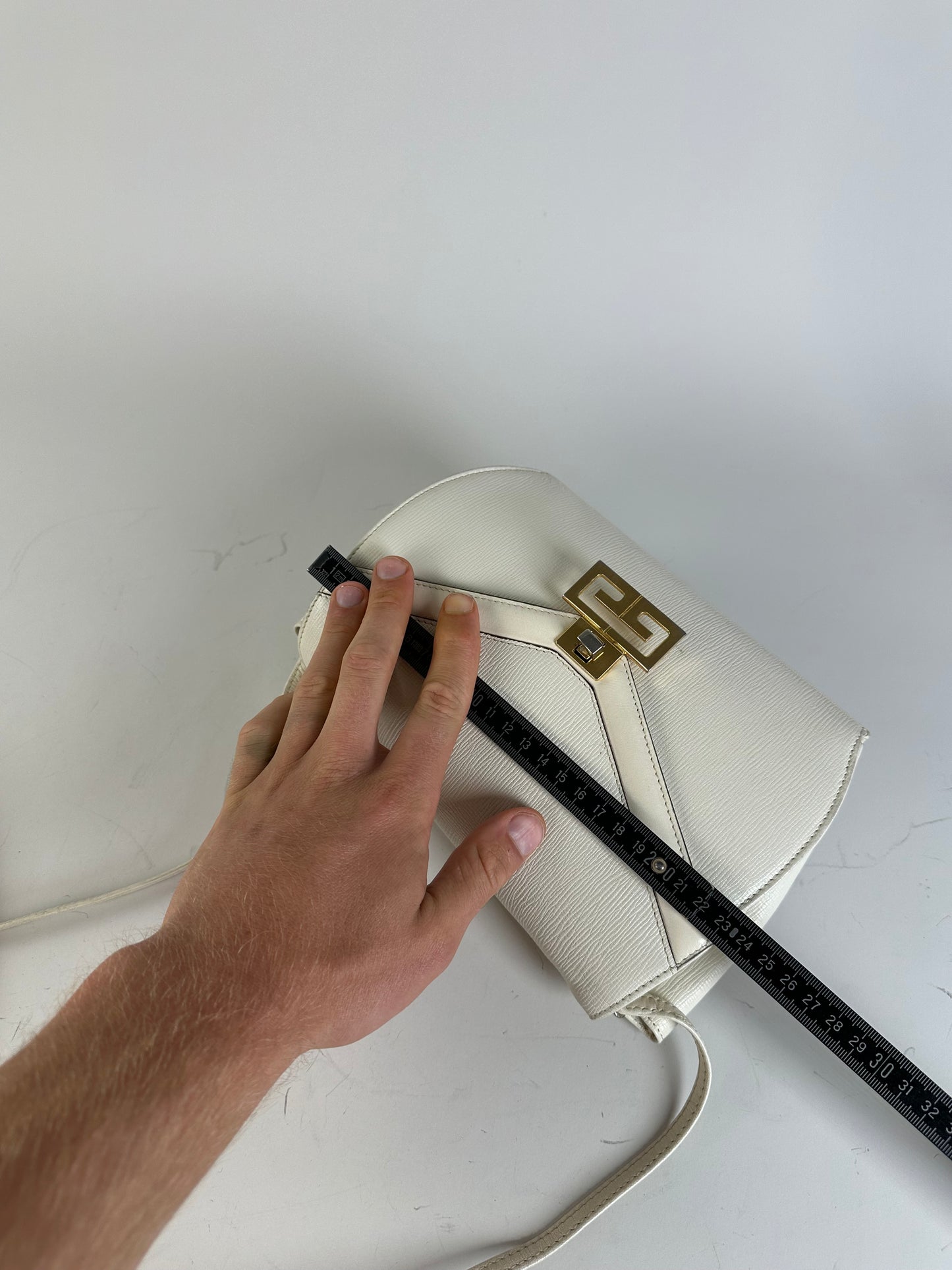Vintage Givenchy Textured Leather Shoulder Bag White Gold