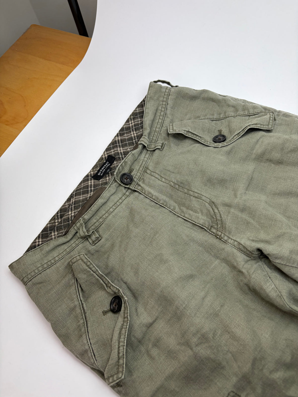 Vintage Burberry Blue Label Linen Cargo Pants Olive Green Men's M