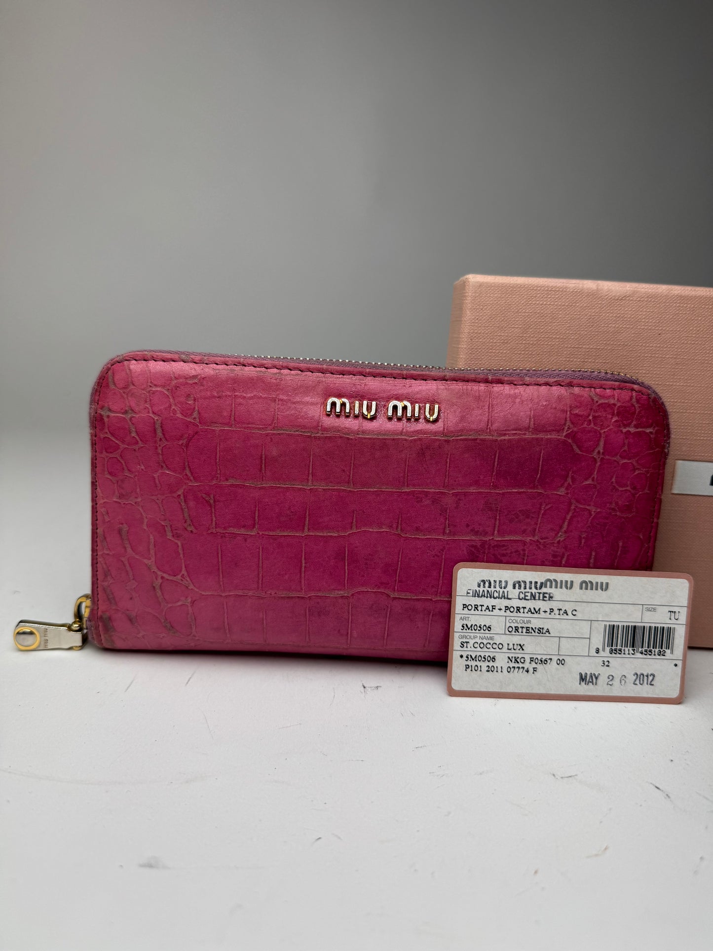 Portefeuille vintage en cuir rose Miu Miu