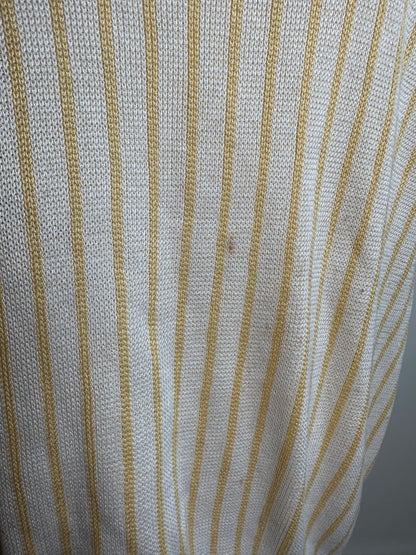 Vintage Dior Mens Cotton Knit Polo Top Cream Yellow Striped L