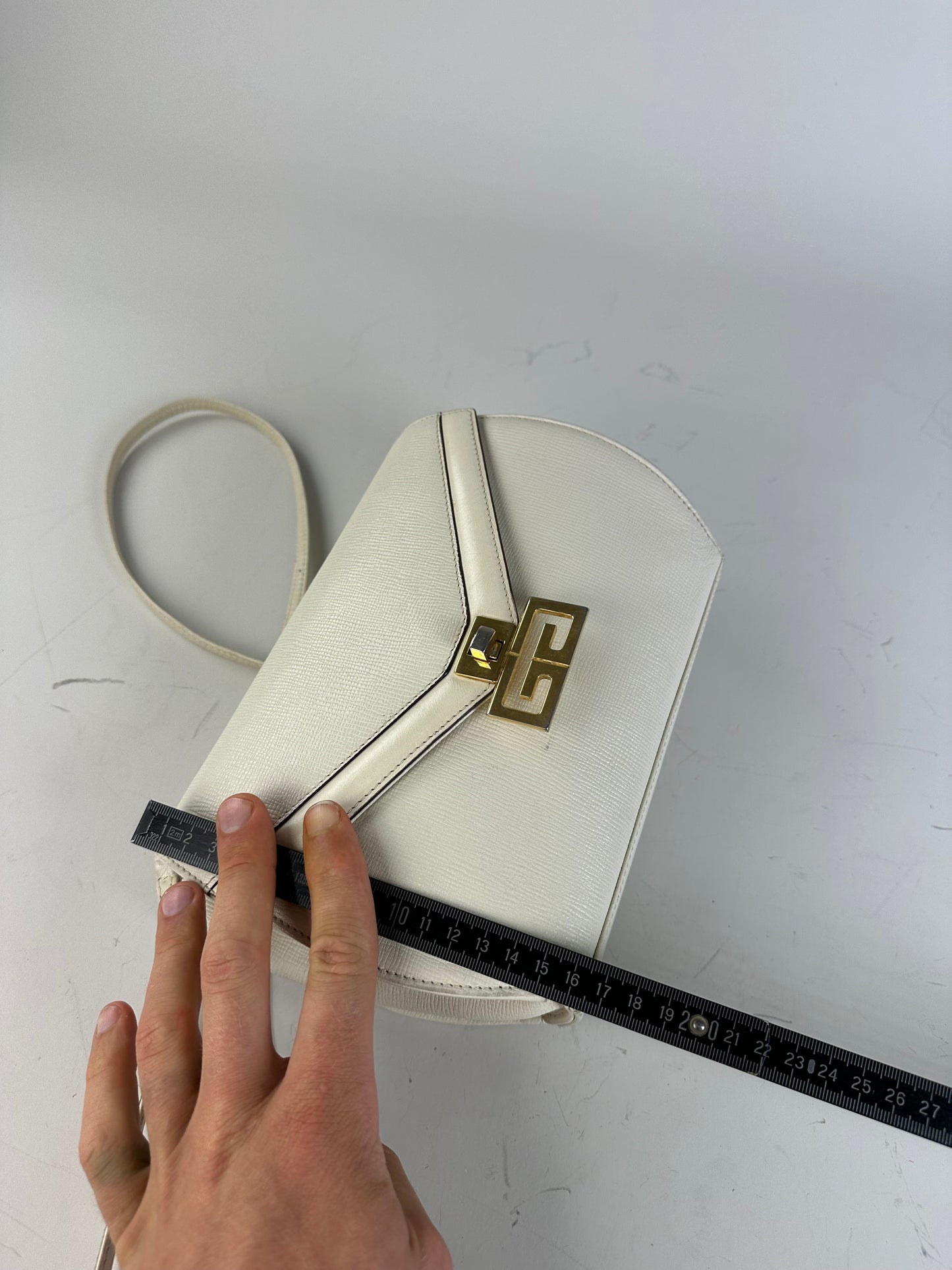 Vintage Givenchy Textured Leather Shoulder Bag White Gold