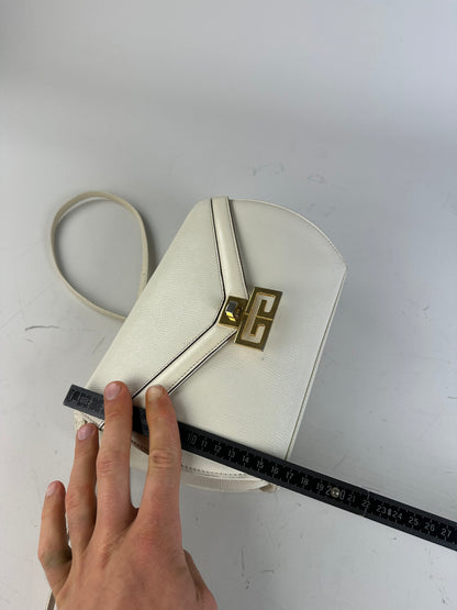 Vintage Givenchy Textured Leather Shoulder Bag White Gold