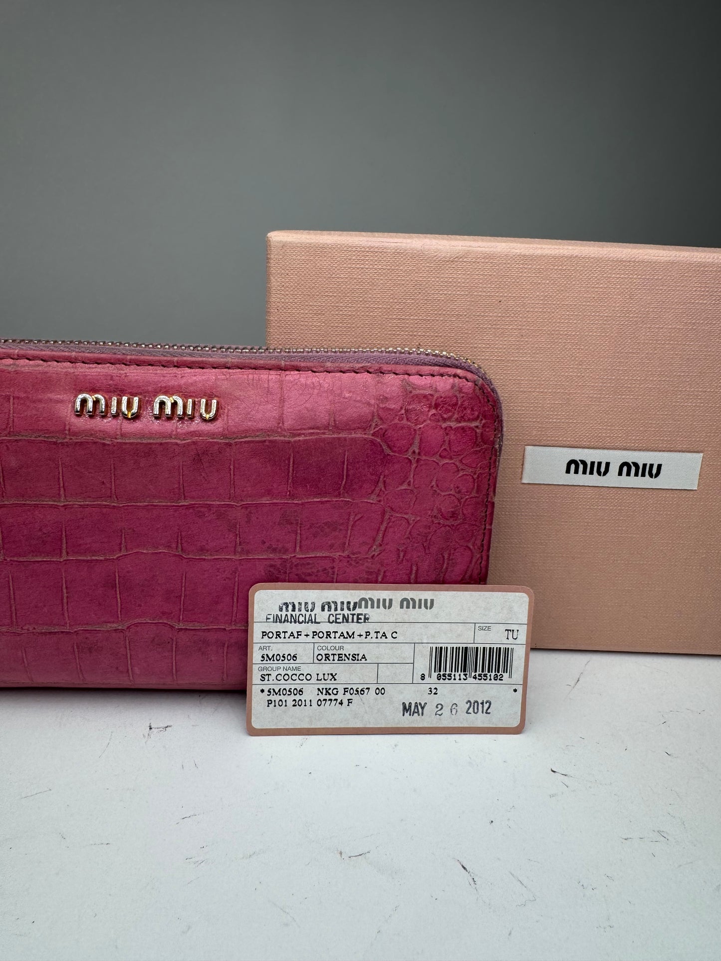 Portefeuille vintage en cuir rose Miu Miu
