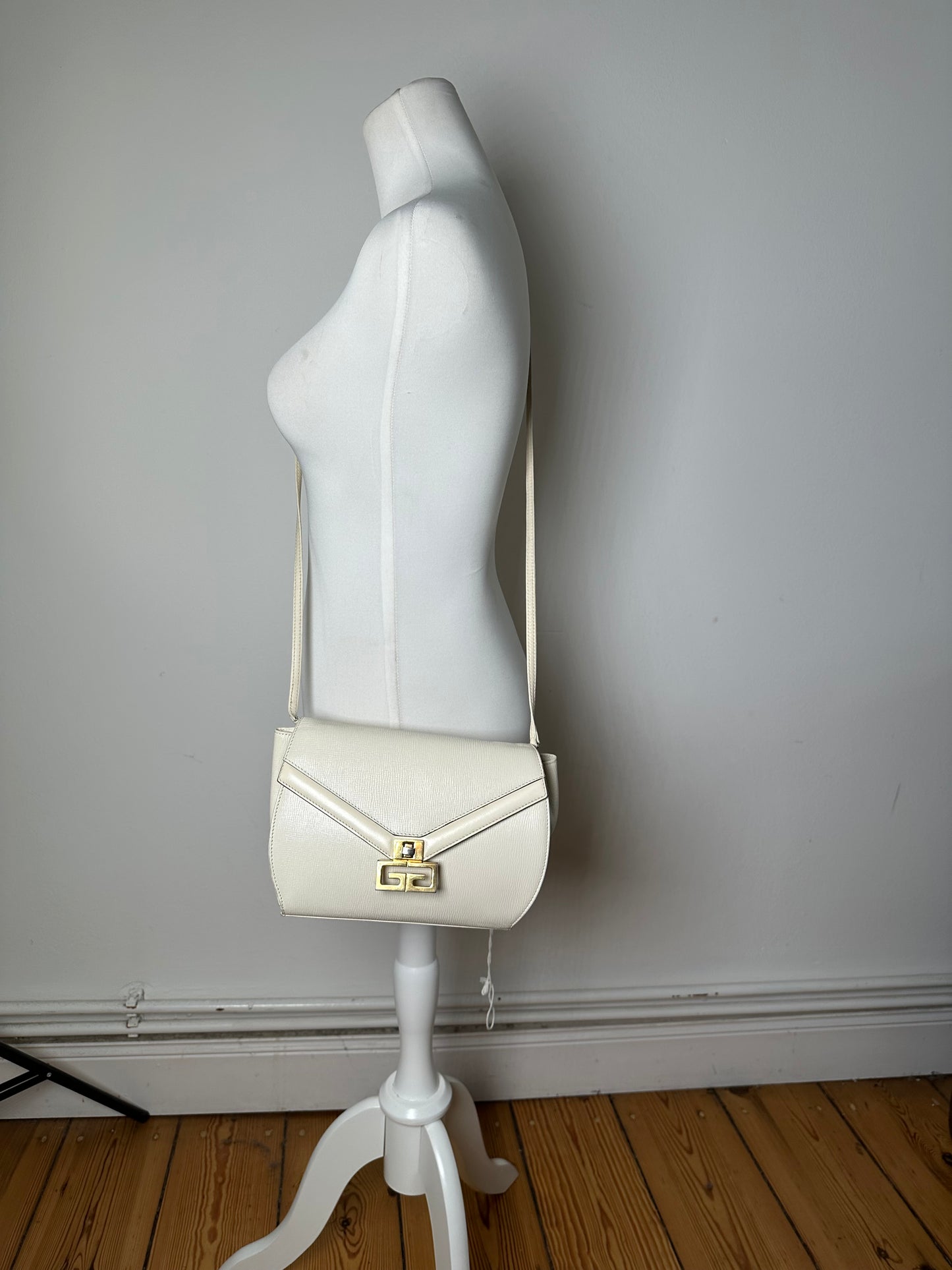 Vintage Givenchy Textured Leather Shoulder Bag White Gold