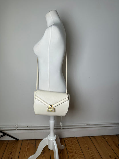 Vintage Givenchy Textured Leather Shoulder Bag White Gold