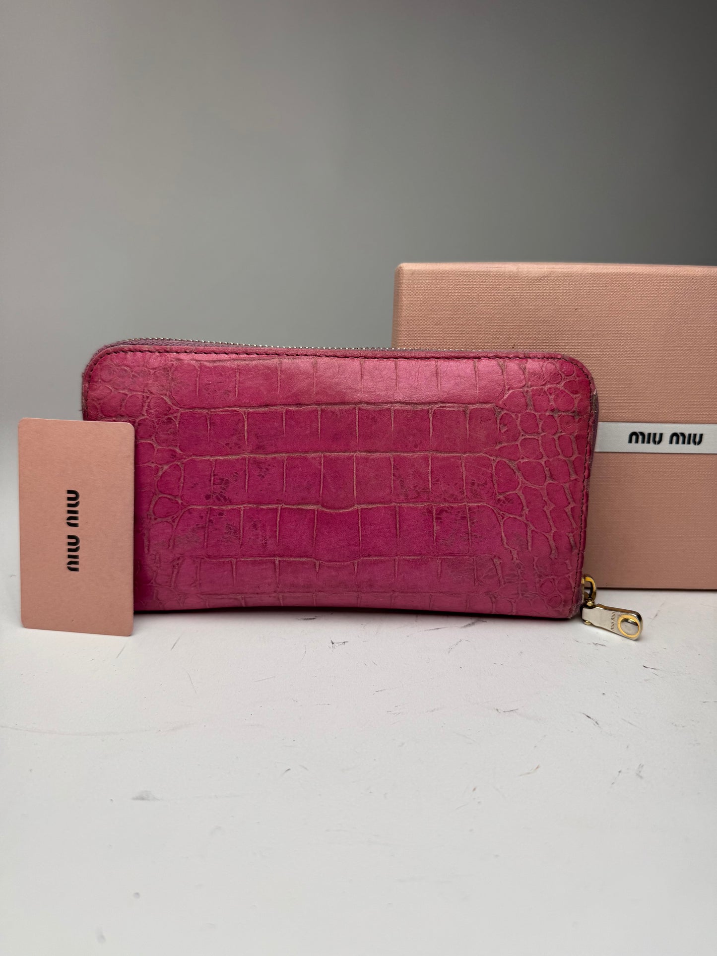 Portefeuille vintage en cuir rose Miu Miu