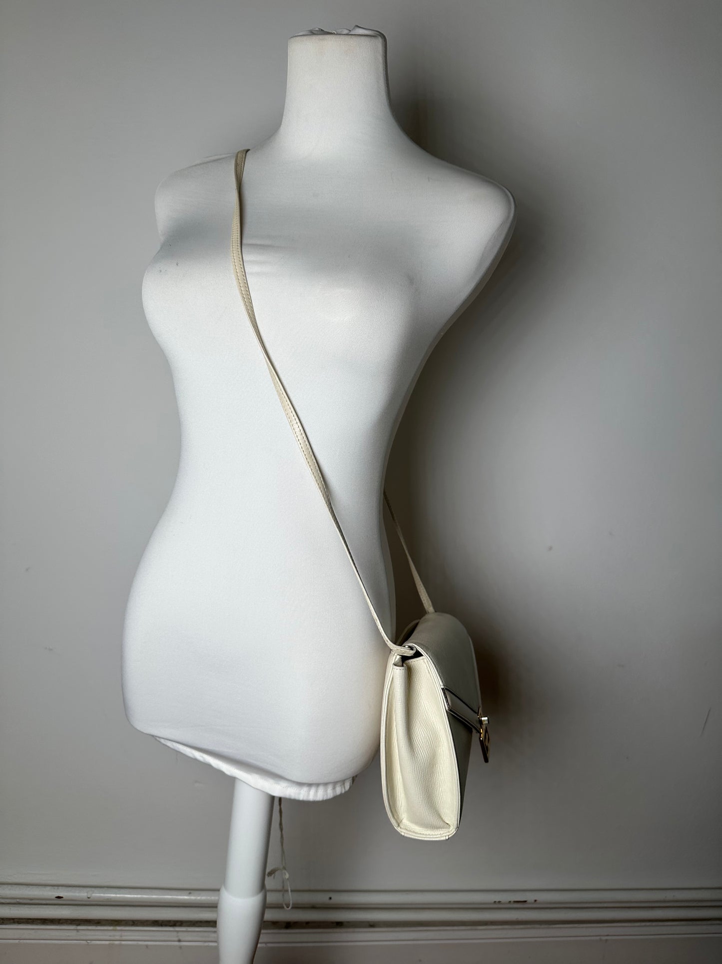 Vintage Givenchy Textured Leather Shoulder Bag White Gold