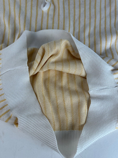 Vintage Dior Mens Cotton Knit Polo Top Cream Yellow Striped L