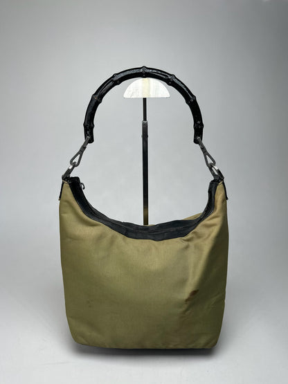 Vintage Gucci polyester leather bamboo top handle bag