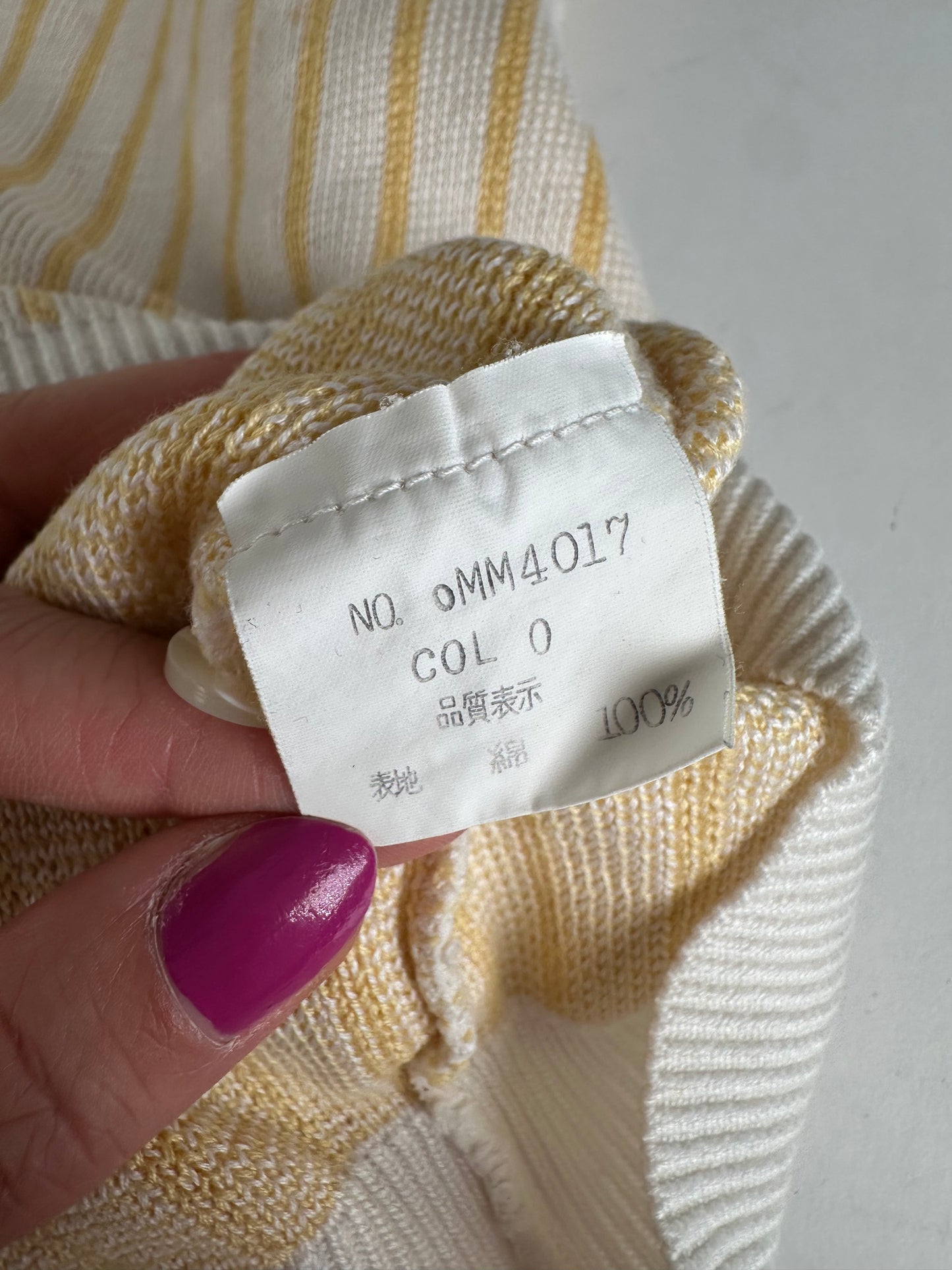 Vintage Dior Mens Cotton Knit Polo Top Cream Yellow Striped L