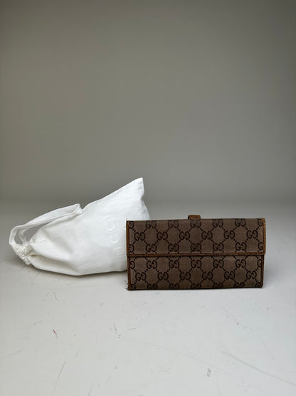 Vintage Gucci GG Supreme Turn-Lock Wallet Beige Brown