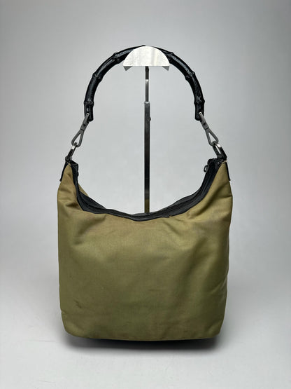 Vintage Gucci polyester leather bamboo top handle bag
