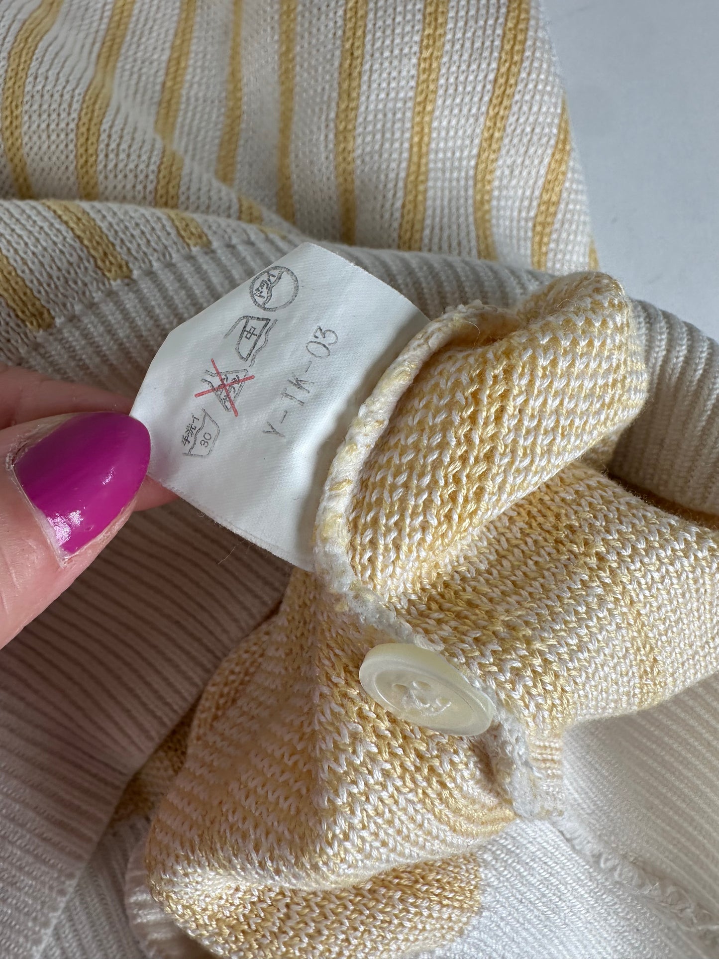 Vintage Dior Mens Cotton Knit Polo Top Cream Yellow Striped L