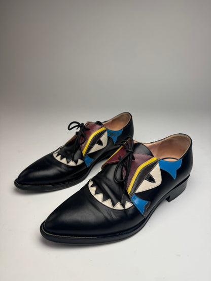 Vintage Fendi Leather Laced Up Shoes Black EU36