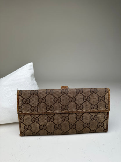 Vintage Gucci GG Supreme Turn-Lock Wallet Beige Brown