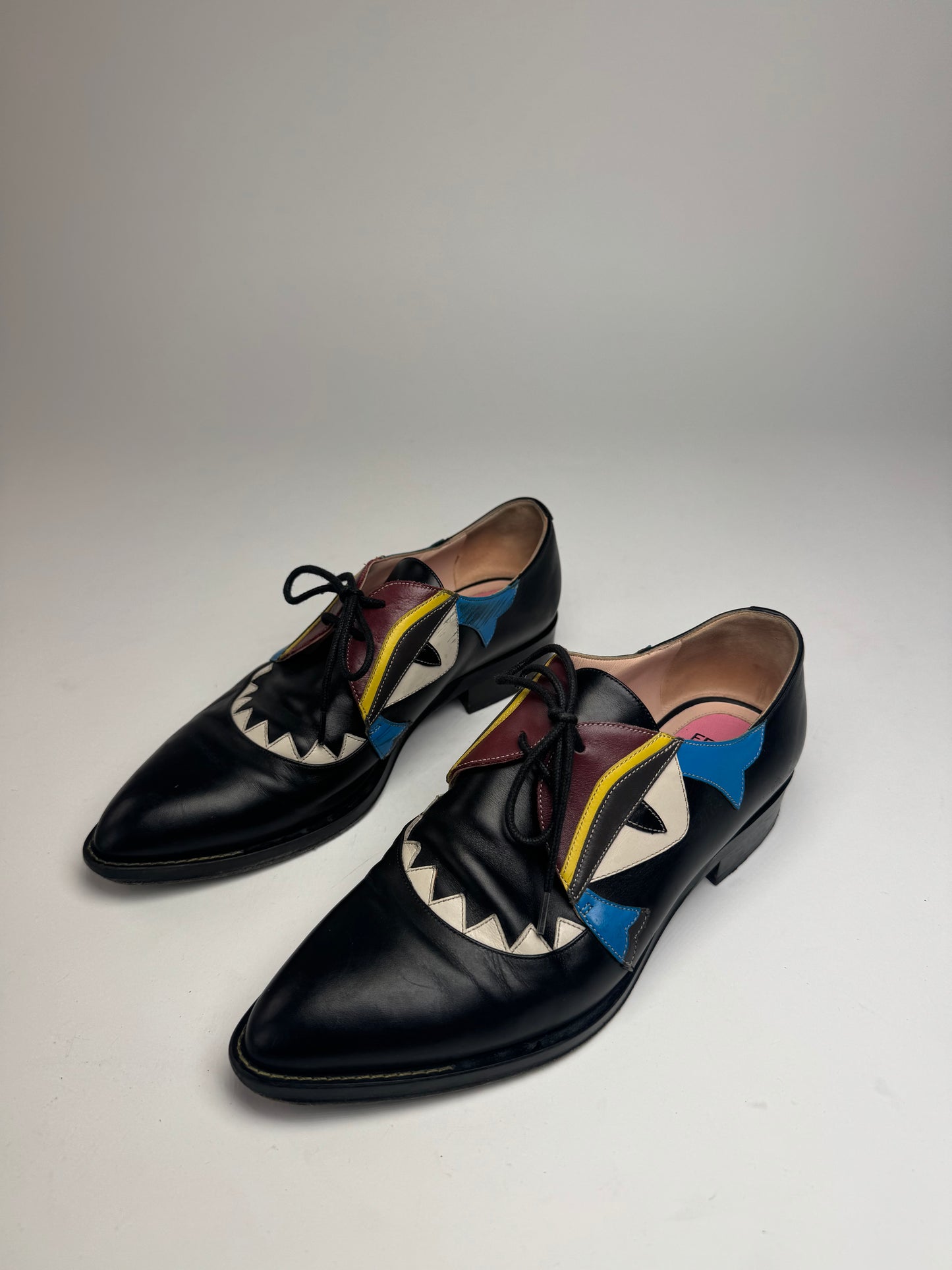 Vintage Fendi Leather Laced Up Shoes Black EU36