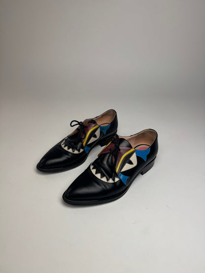 Vintage Fendi Leather Laced Up Shoes Black EU36