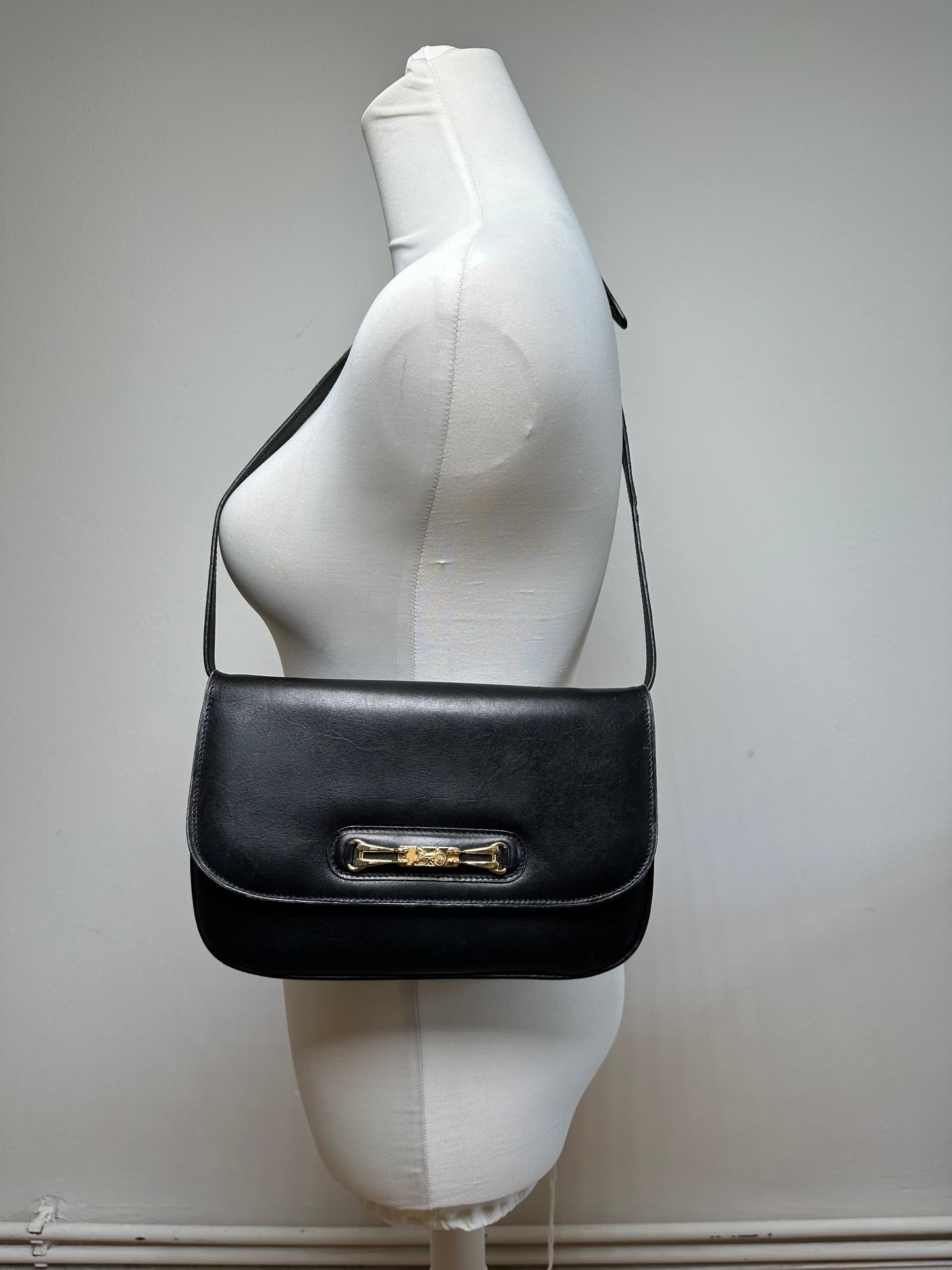 Vintage Celine Leather Shoulder Bag Black
