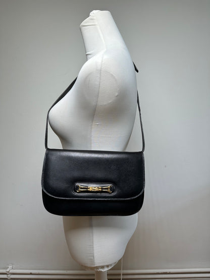 Vintage Celine Leather Shoulder Bag Black