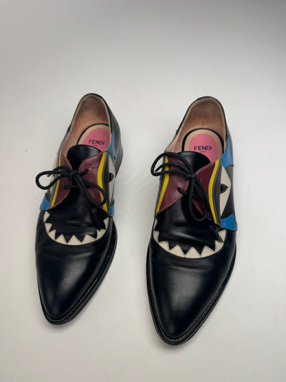 Vintage Fendi Leather Laced Up Shoes Black EU36