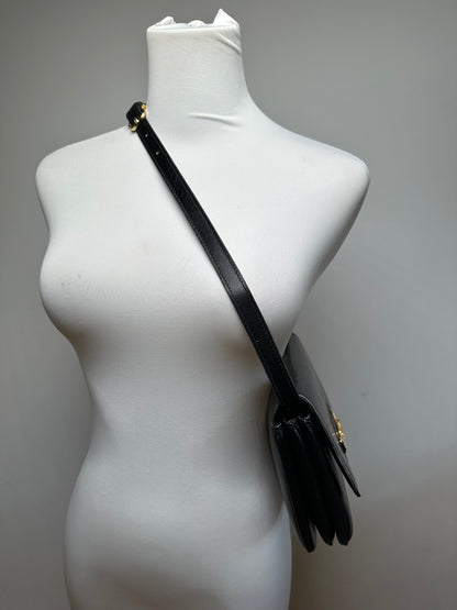 Vintage Celine Leather Shoulder Bag Black