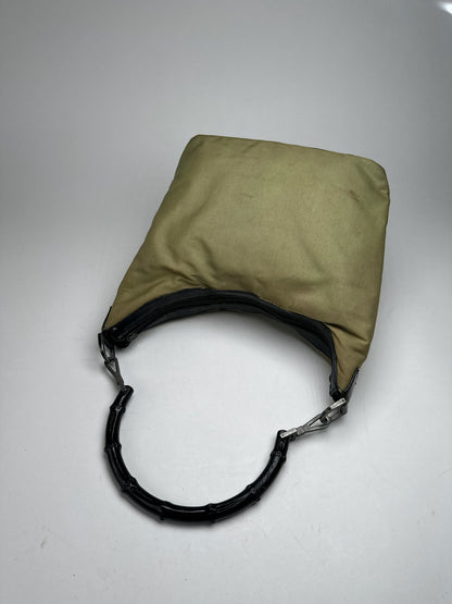 Vintage Gucci polyester leather bamboo top handle bag