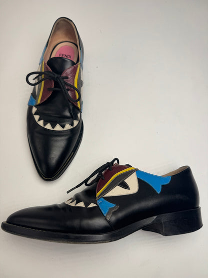 Vintage Fendi Leather Laced Up Shoes Black EU36