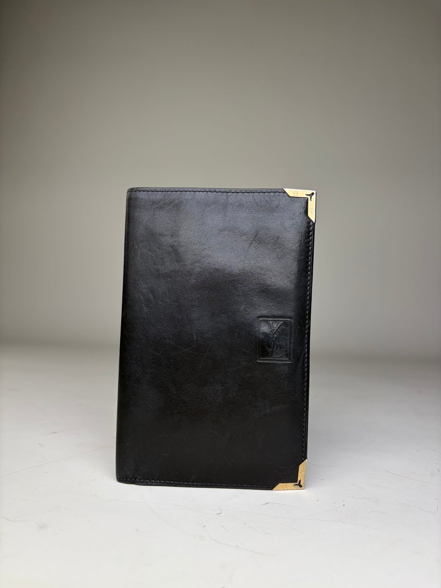 Vintage Yves Saint Laurent Leather Wallet Black Gold-tone