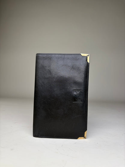 Vintage Yves Saint Laurent Leather Wallet Black Gold-tone