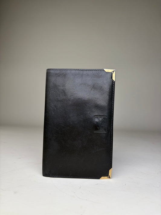 Vintage Yves Saint Laurent Leather Wallet Black Gold-tone