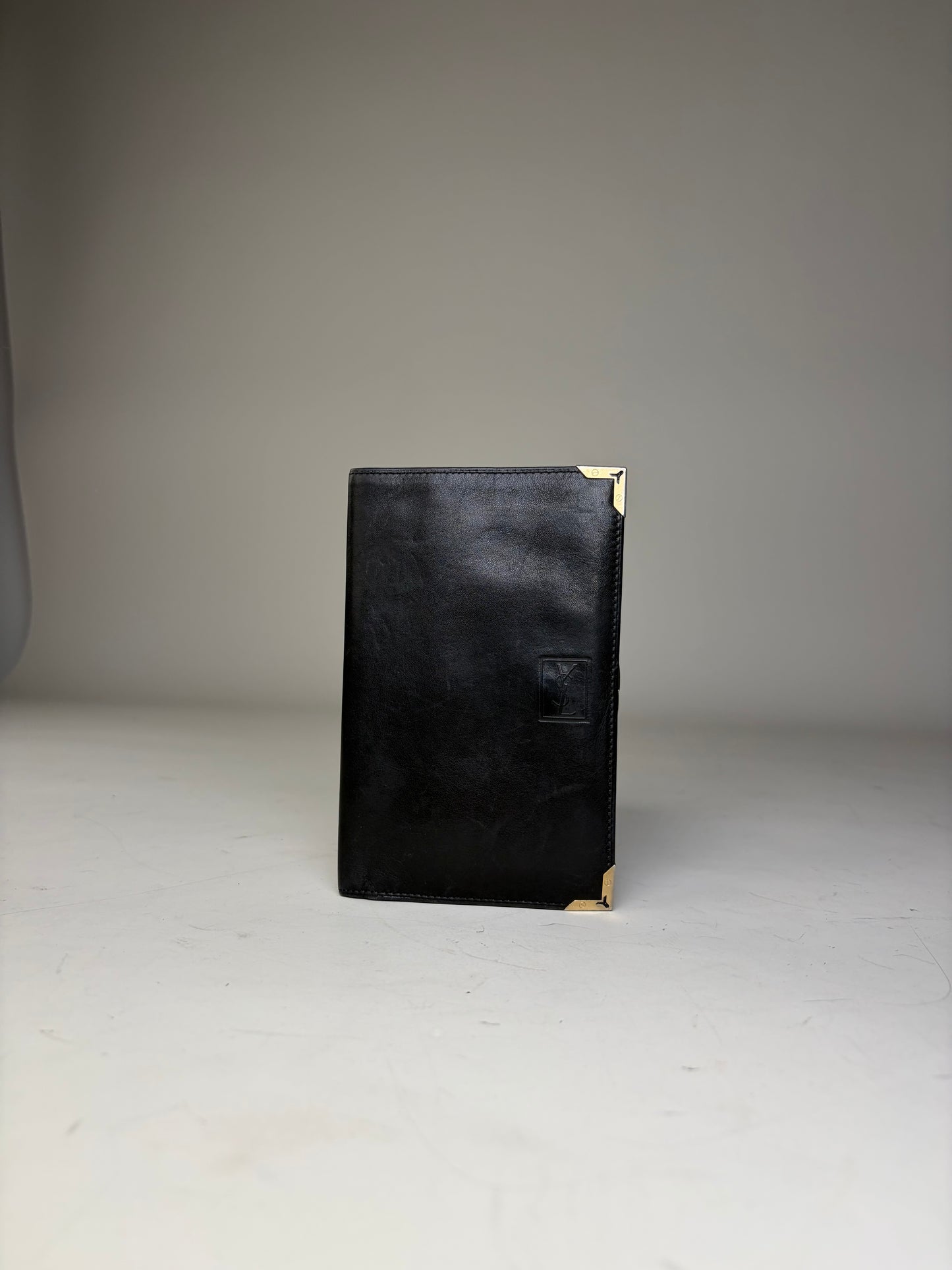 Vintage Yves Saint Laurent Leather Wallet Black Gold-tone