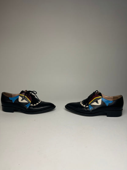 Vintage Fendi Leather Laced Up Shoes Black EU36