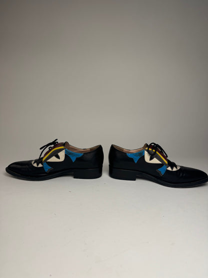 Vintage Fendi Leather Laced Up Shoes Black EU36