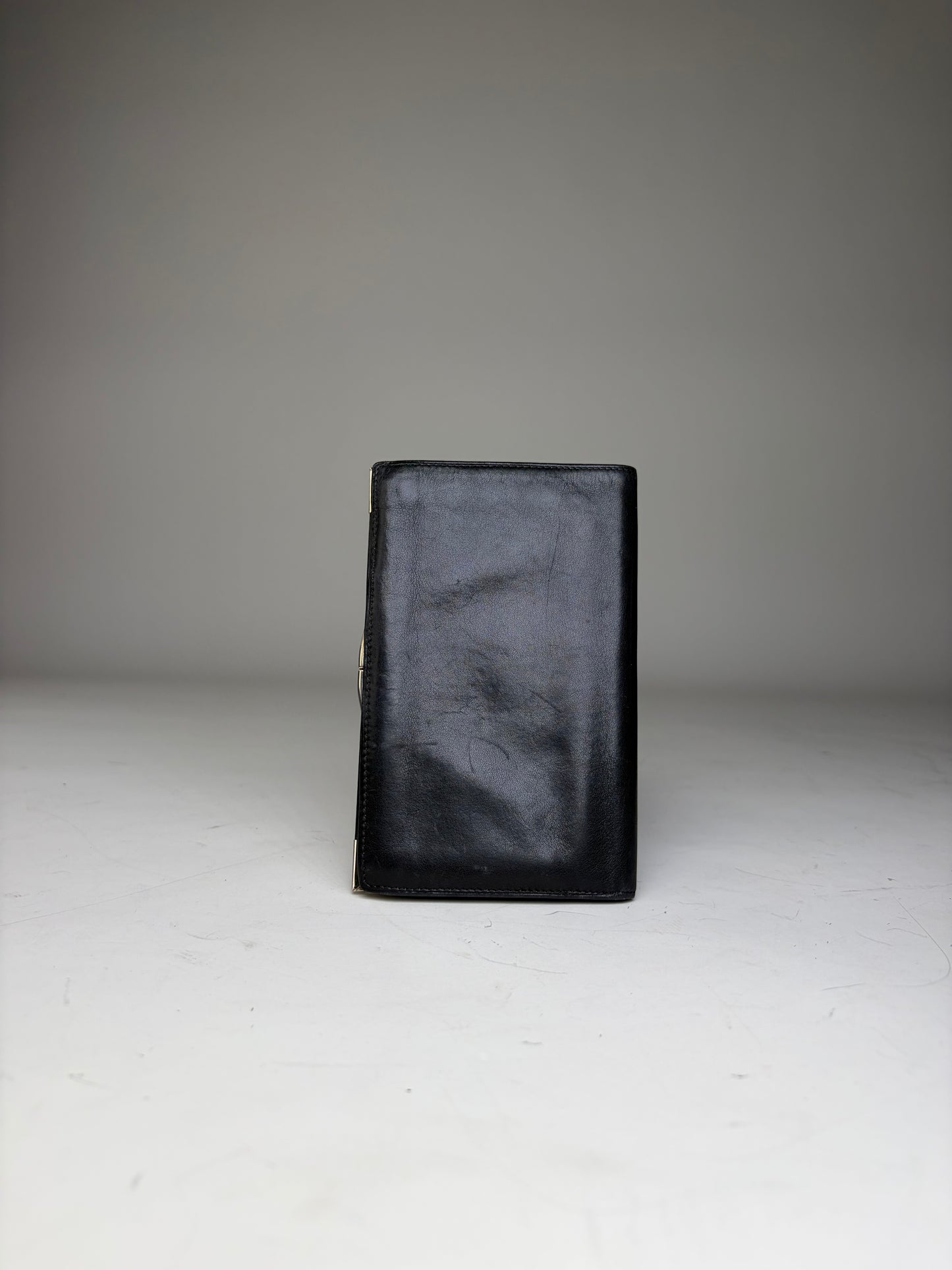 Vintage Yves Saint Laurent Leather Wallet Black Gold-tone