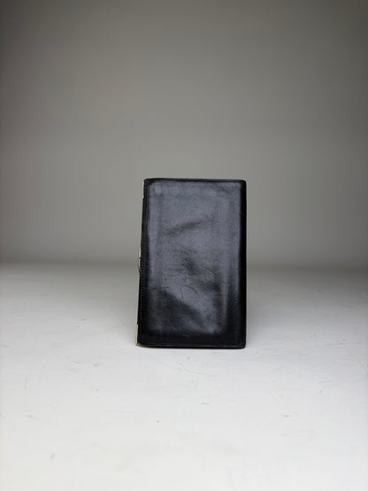 Vintage Yves Saint Laurent Leather Wallet Black Gold-tone
