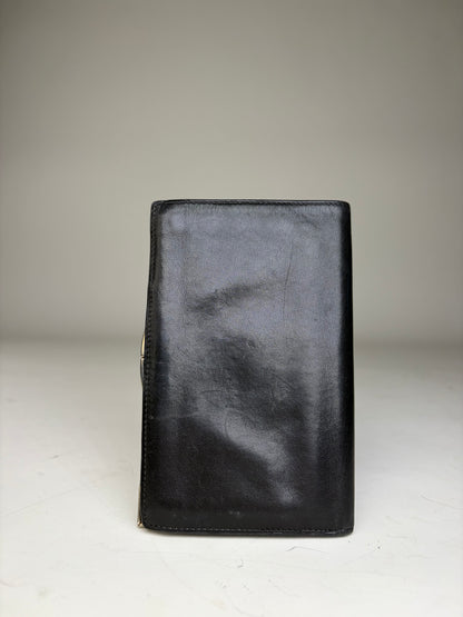 Vintage Yves Saint Laurent Leather Wallet Black Gold-tone