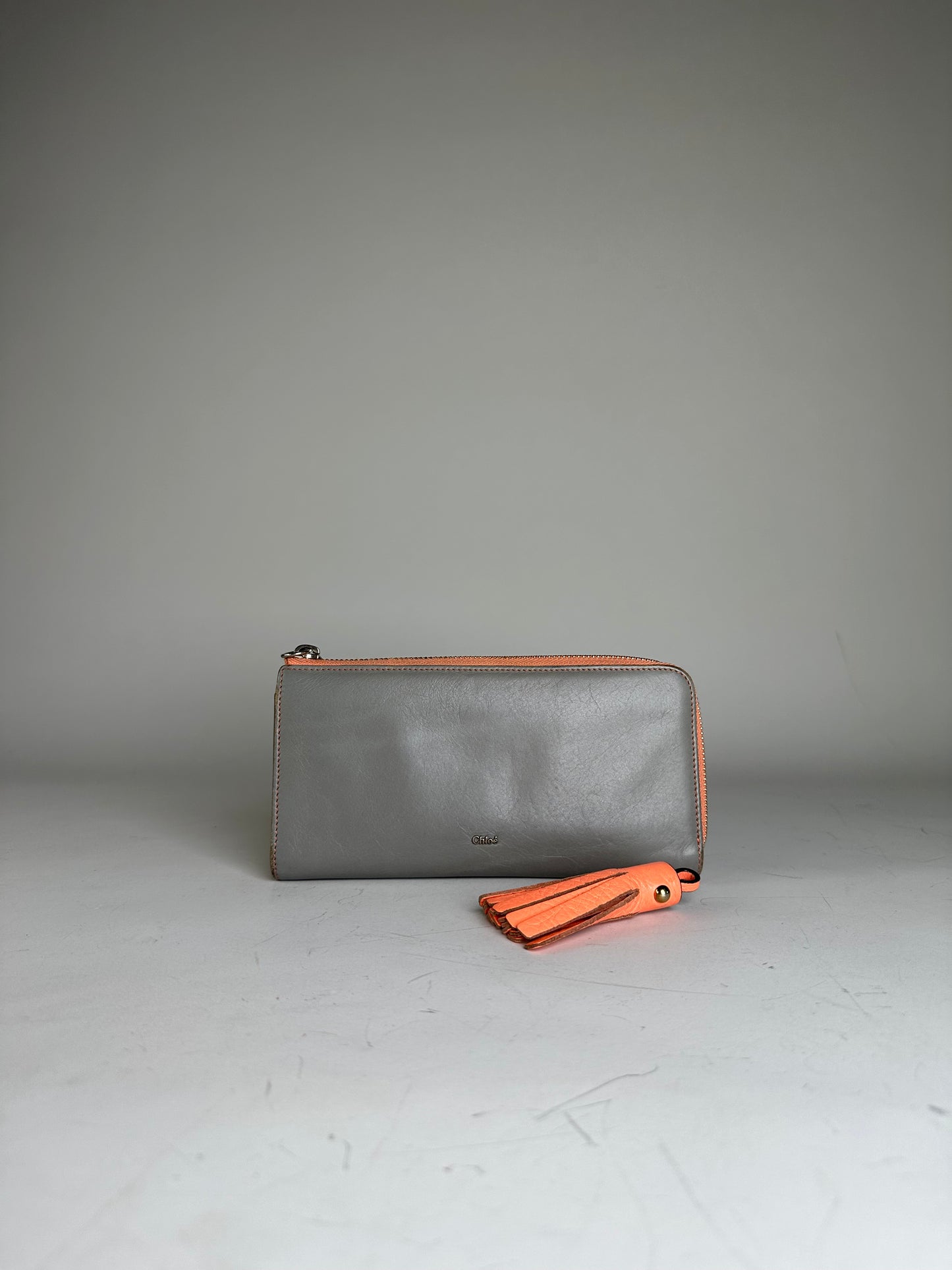 Vintage Chloe Leather Zip Wallet Grey Orange