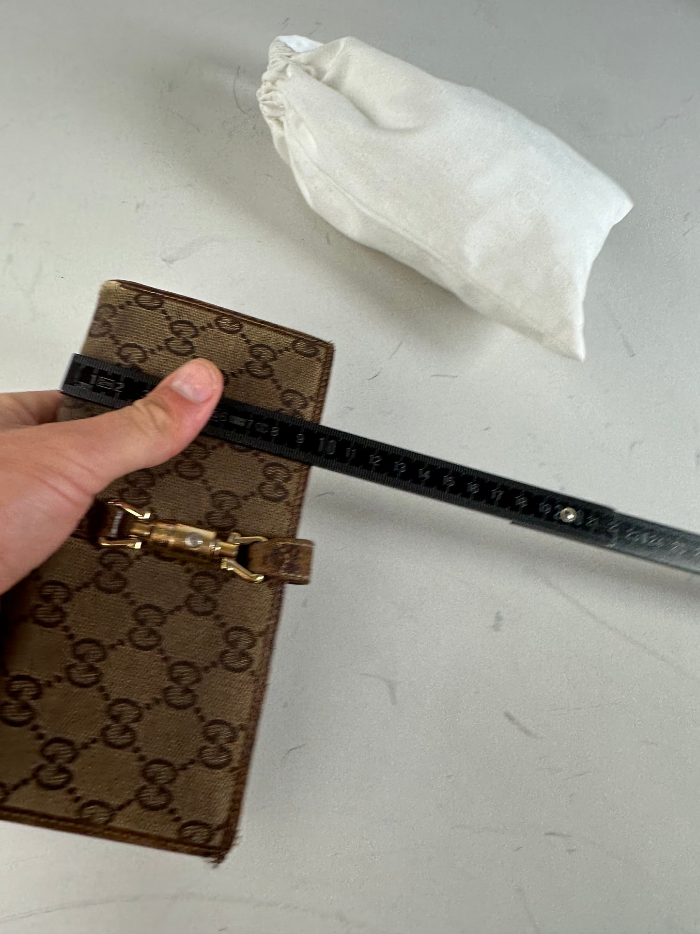 Vintage Gucci GG Supreme Turn-Lock Wallet Beige Brown
