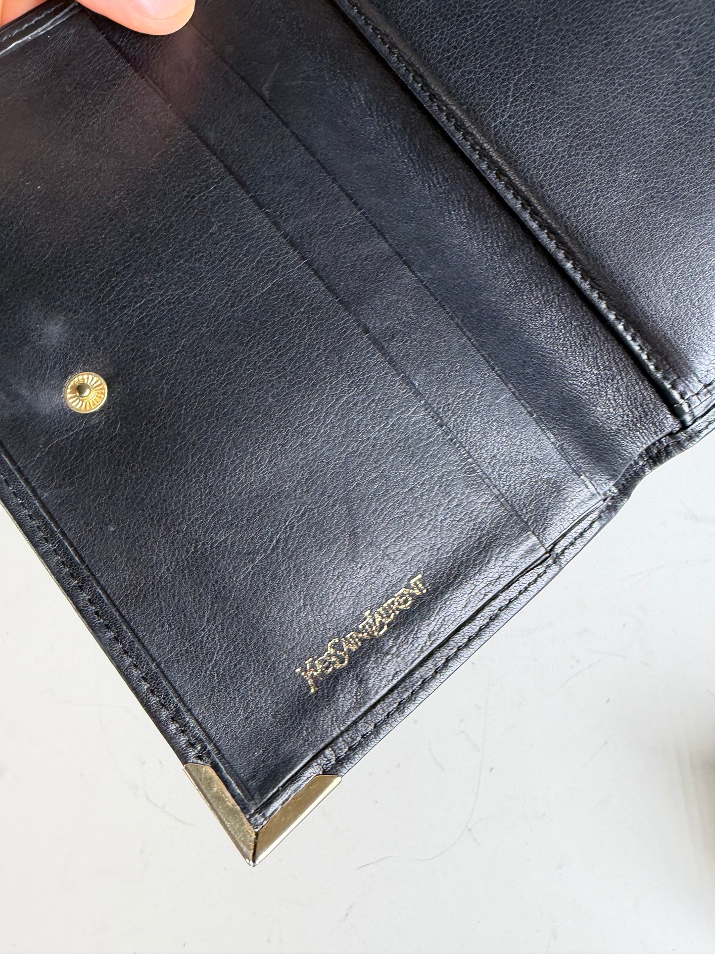 Vintage Yves Saint Laurent Leather Wallet Black Gold-tone