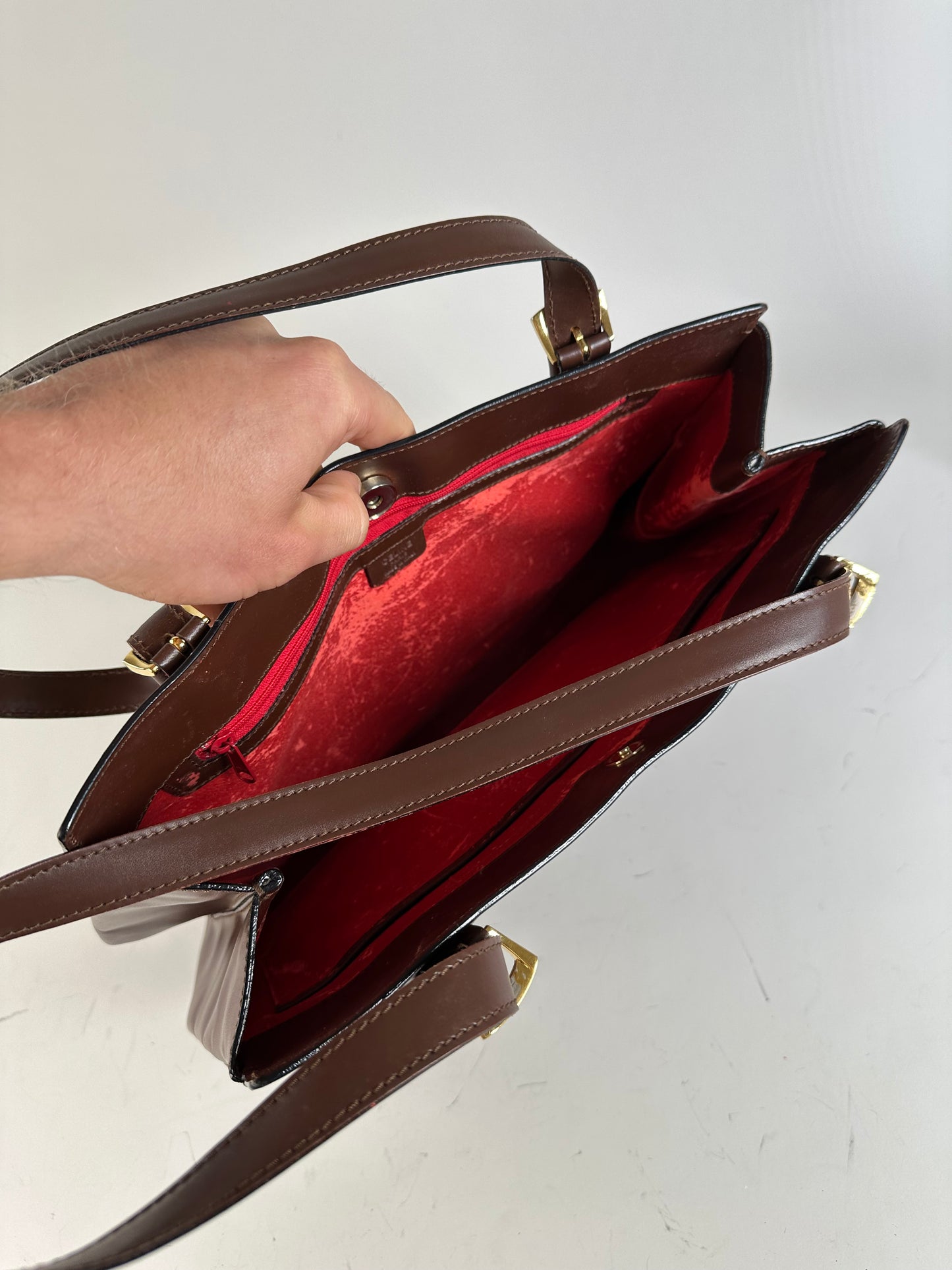 Vintage Celine Smooth Leather Tote Dark Brown Gold
