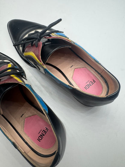 Vintage Fendi Leather Laced Up Shoes Black EU36