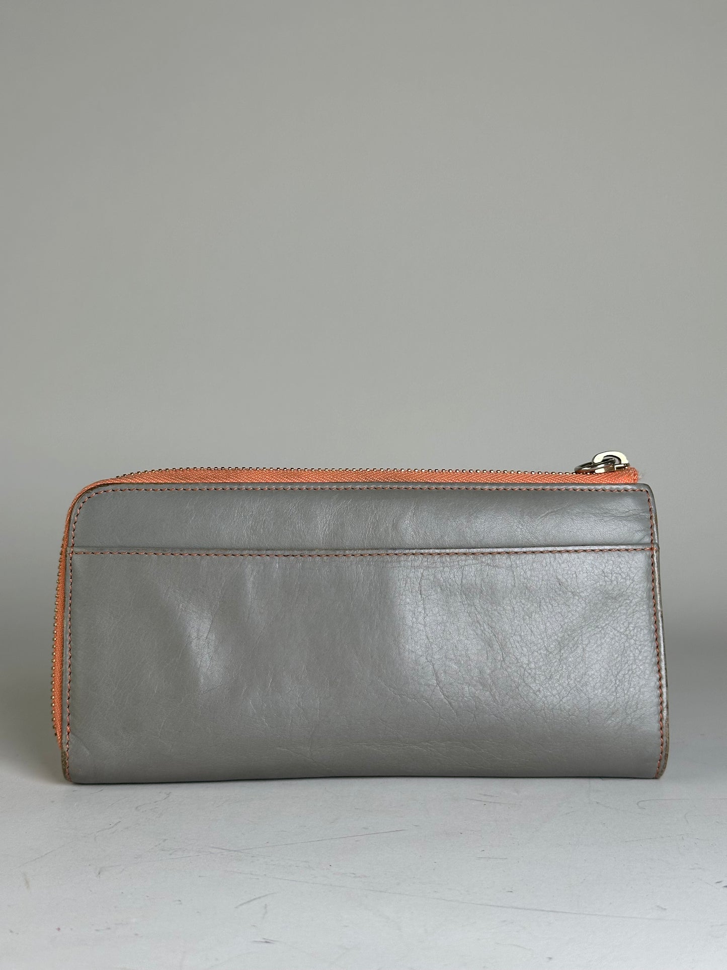 Vintage Chloe Leather Zip Wallet Grey Orange