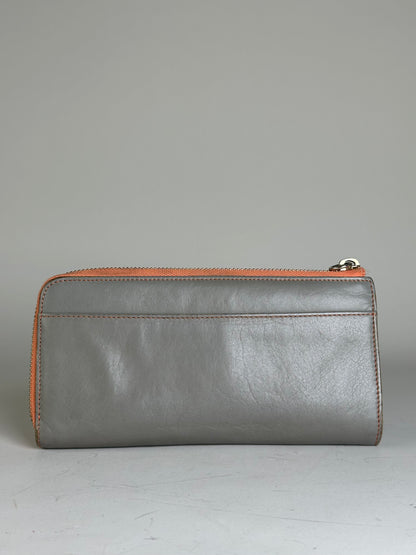Vintage Chloe Leather Zip Wallet Grey Orange