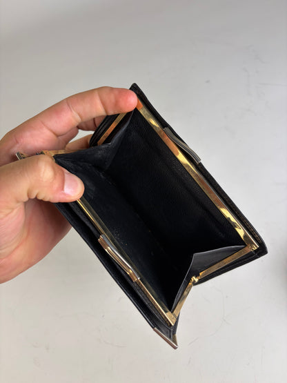 Vintage Yves Saint Laurent Leather Wallet Black Gold-tone