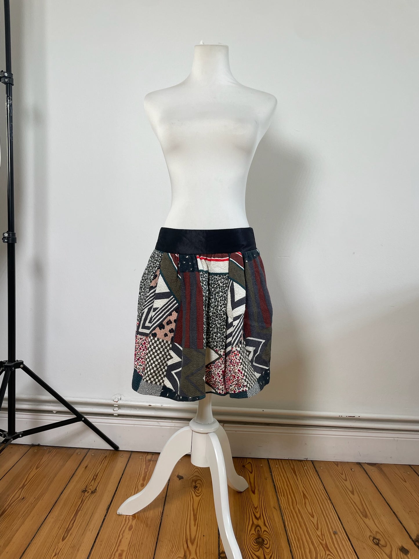 Vintage Chloe Patchwork Cotton Skirt Navy Red Green White