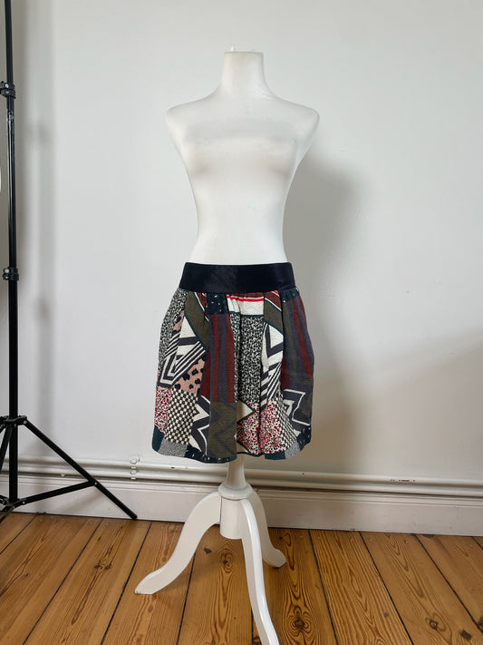Vintage Chloe Patchwork Cotton Skirt Navy Red Green White
